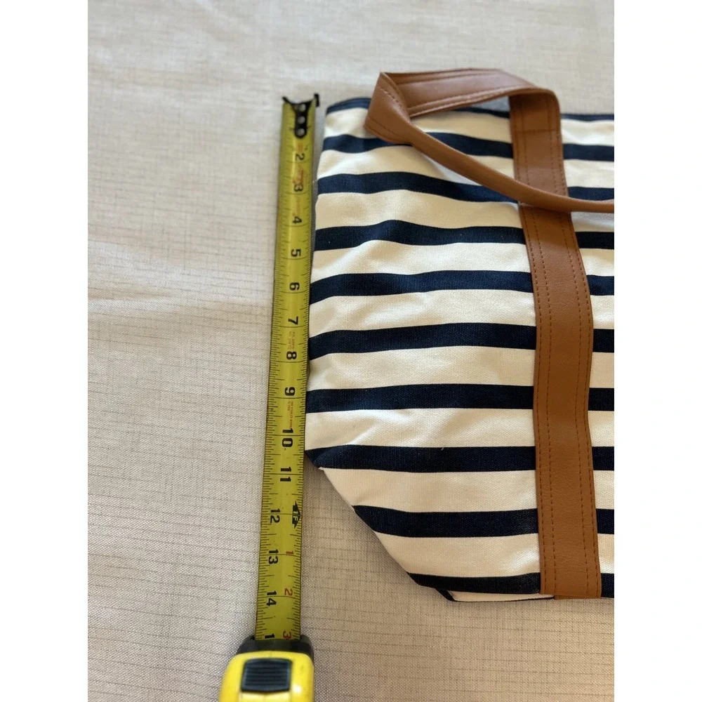 Pure Honey Clutch‎ and Tote Bag Blue and White Stripes with Leather Accents